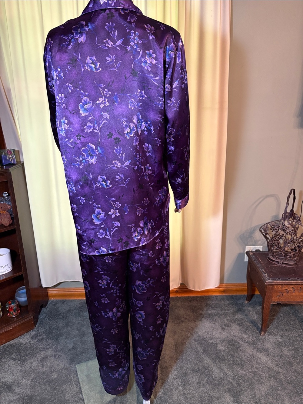 Secret Treasures Purple Floral Satin Pajama Set - Picture 3 of 8